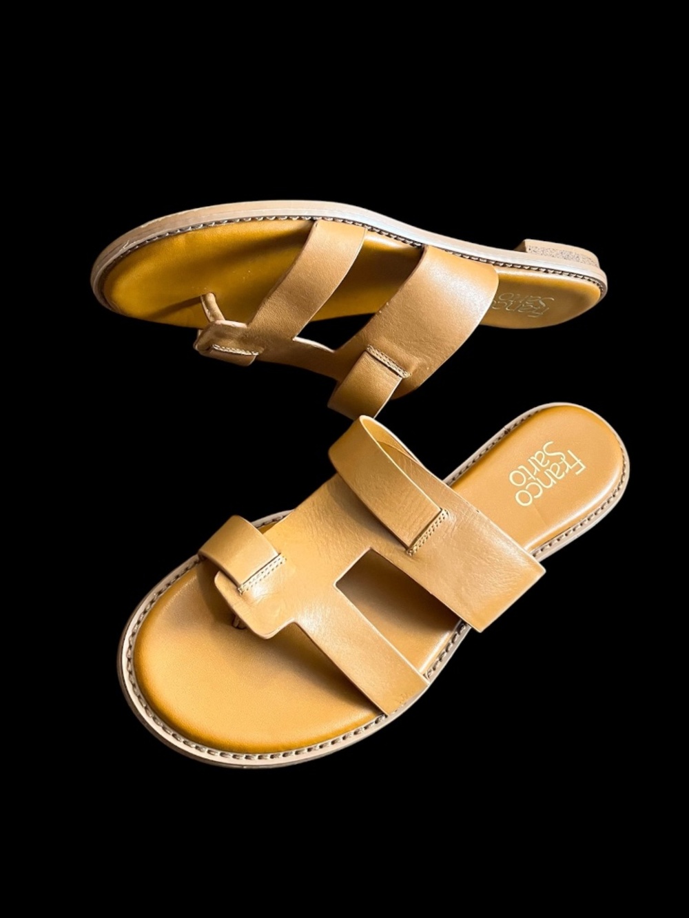 Franco Sarto Women's Leather H-Style Slide Sandals in Cognac Brown Sz-8